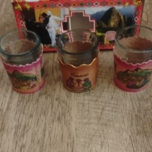 Colorful Decorative Shot Glass Set. Glasses Wrapped In Leather